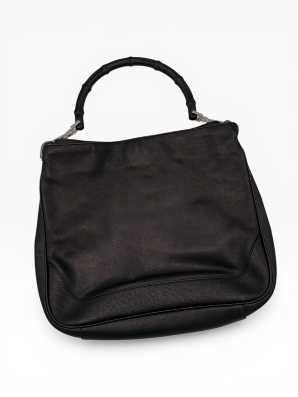 Gucci Bamboo Top Handle Leather Shoulder Bag Black Vintage Authenticate - Picture 10 of 12